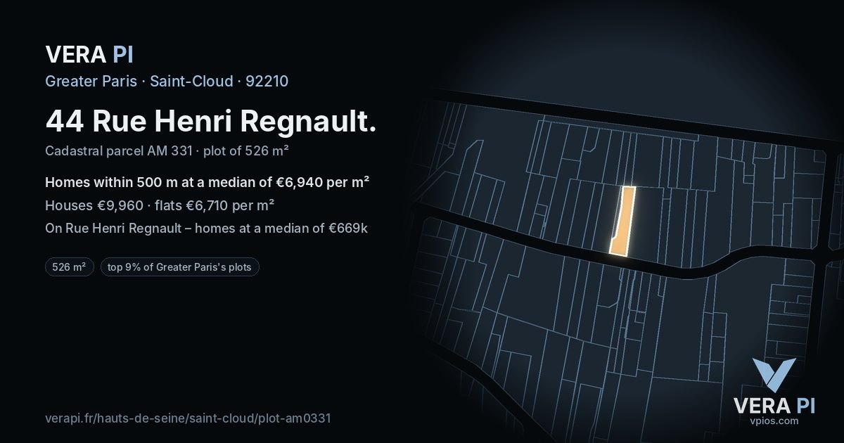 44 Rue Henri Regnault, Saint-Cloud at night – the plot lit, the parcels around coloured by the prices near them