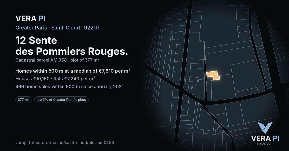 12 Sente des Pommiers Rouges, Saint-Cloud at night – the plot lit, the parcels around coloured by the prices near them