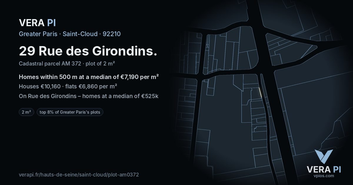 29 Rue des Girondins, Saint-Cloud at night – the plot lit, the parcels around coloured by the prices near them