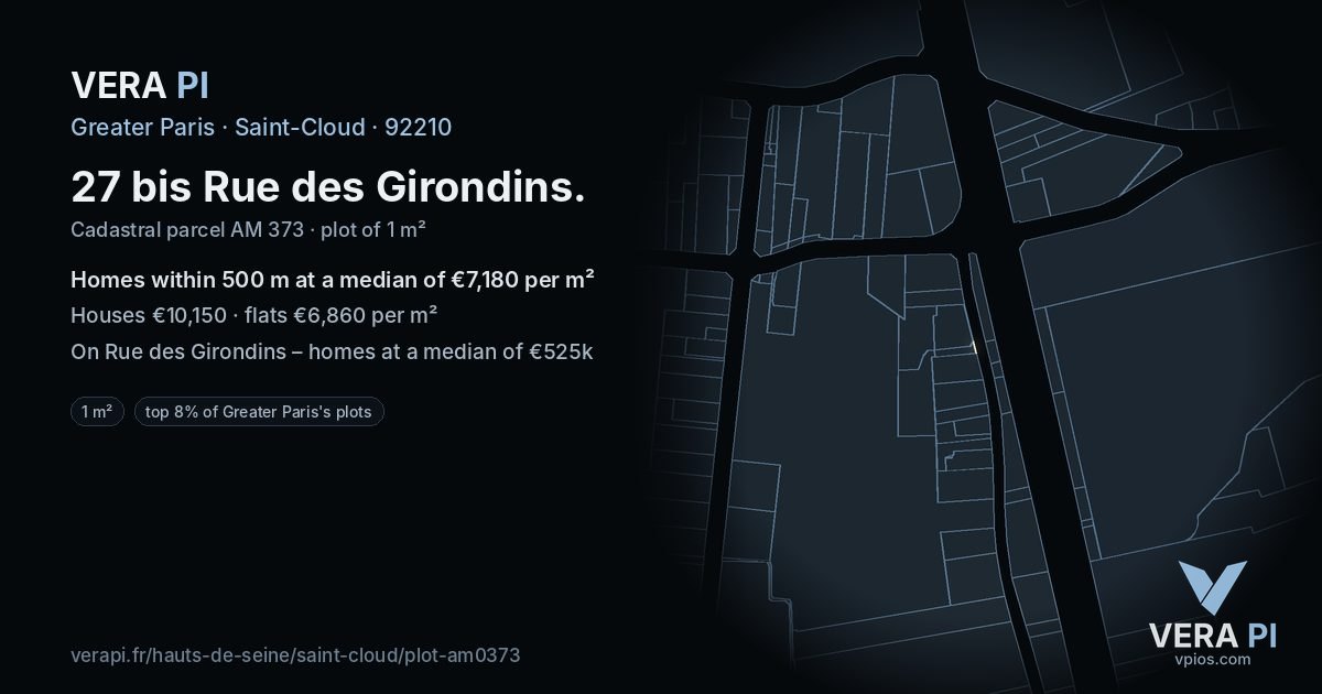 27 bis Rue des Girondins, Saint-Cloud at night – the plot lit, the parcels around coloured by the prices near them