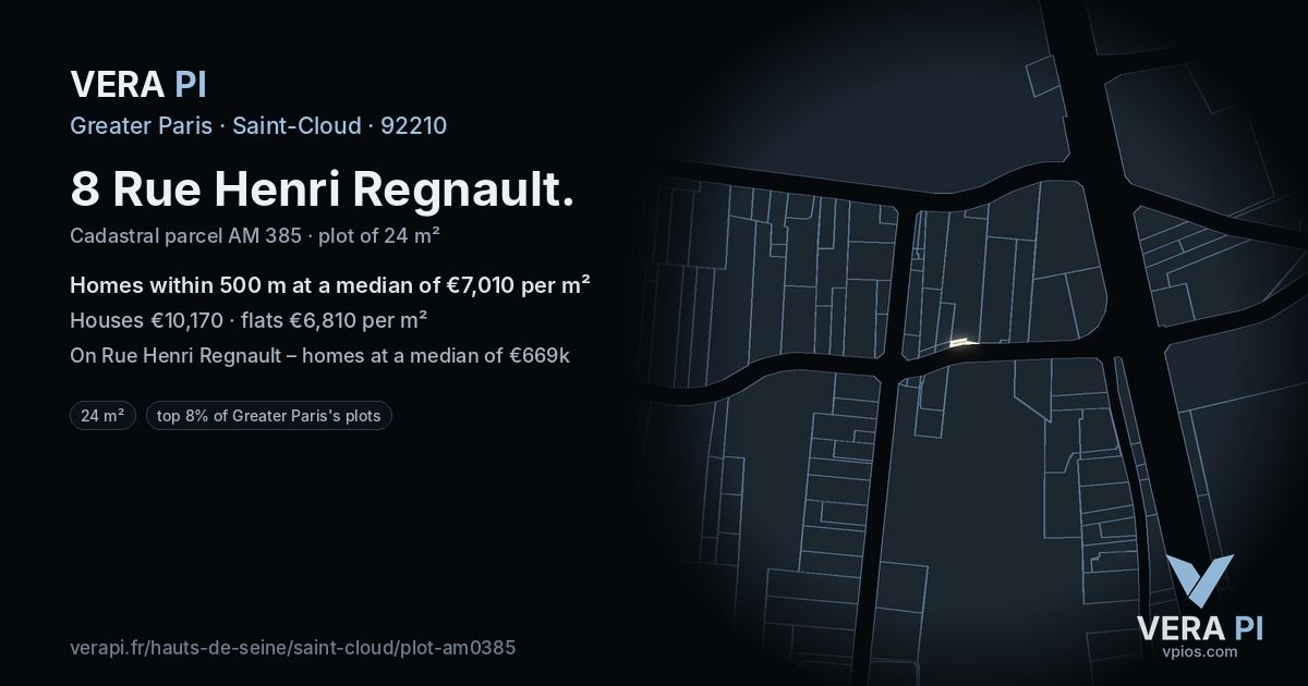 8 Rue Henri Regnault, Saint-Cloud at night – the plot lit, the parcels around coloured by the prices near them