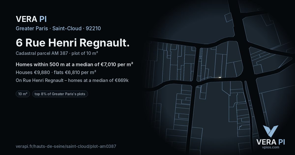 6 Rue Henri Regnault, Saint-Cloud at night – the plot lit, the parcels around coloured by the prices near them