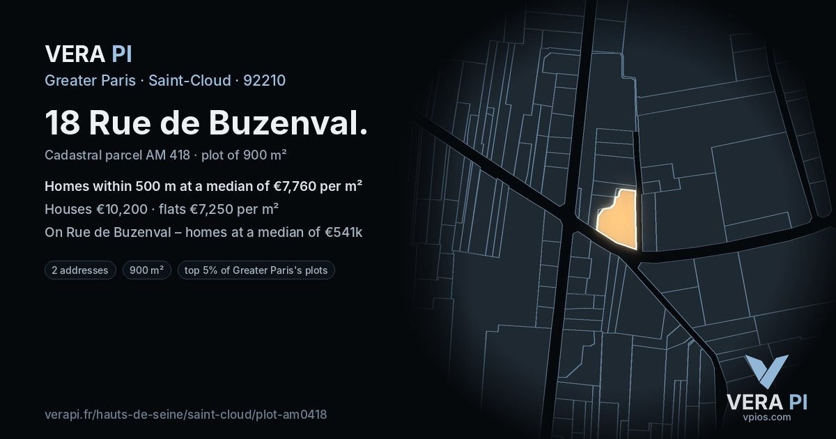 18 Rue de Buzenval, Saint-Cloud at night – the plot lit, the parcels around coloured by the prices near them