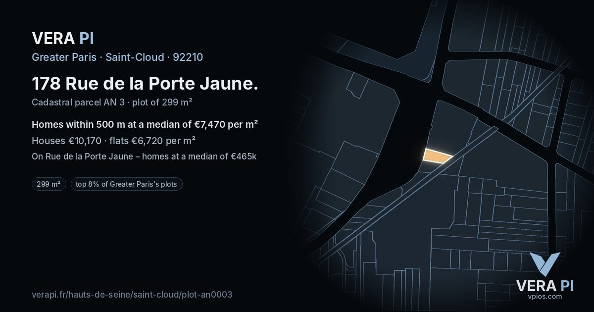 178 Rue de la Porte Jaune, Saint-Cloud at night – the plot lit, the parcels around coloured by the prices near them