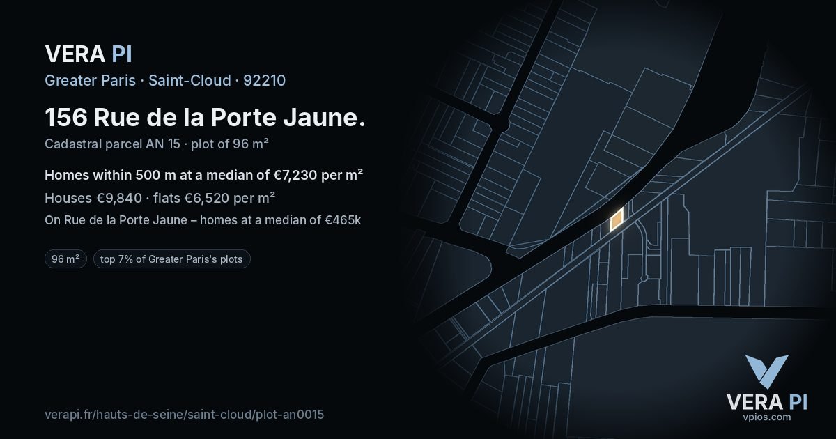 156 Rue de la Porte Jaune, Saint-Cloud at night – the plot lit, the parcels around coloured by the prices near them