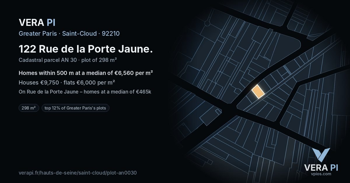 122 Rue de la Porte Jaune, Saint-Cloud at night – the plot lit, the parcels around coloured by the prices near them