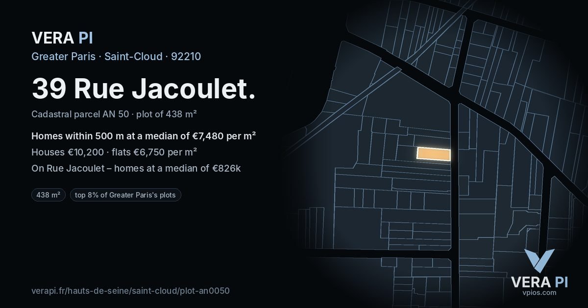 39 Rue Jacoulet, Saint-Cloud at night – the plot lit, the parcels around coloured by the prices near them