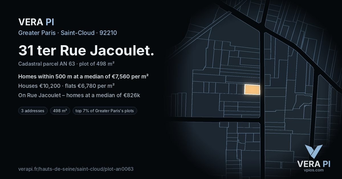 31 ter Rue Jacoulet, Saint-Cloud at night – the plot lit, the parcels around coloured by the prices near them