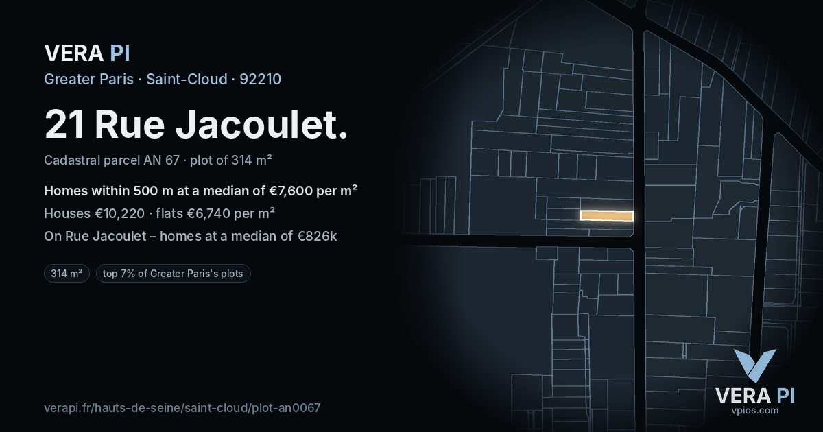 21 Rue Jacoulet, Saint-Cloud at night – the plot lit, the parcels around coloured by the prices near them