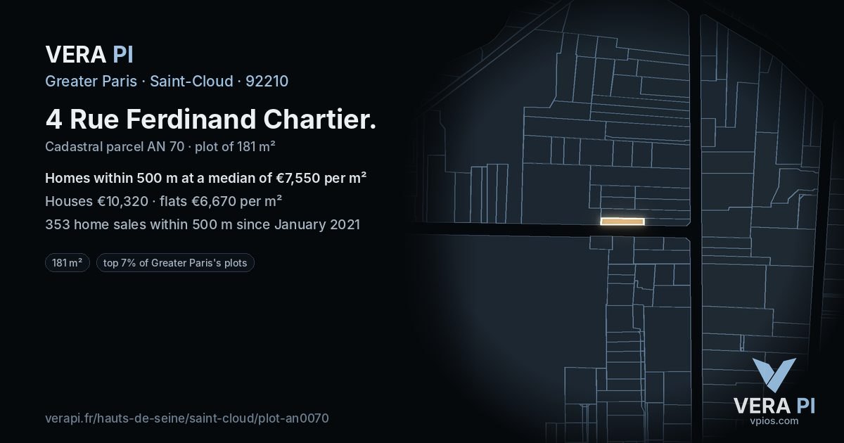 4 Rue Ferdinand Chartier, Saint-Cloud at night – the plot lit, the parcels around coloured by the prices near them