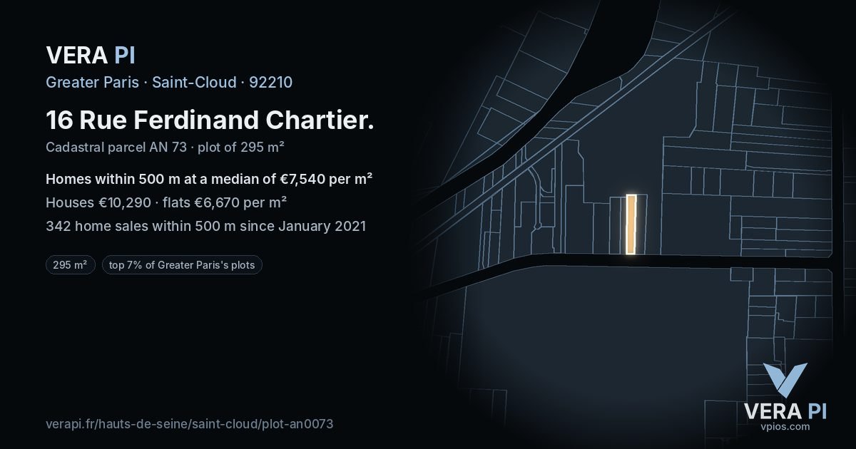 16 Rue Ferdinand Chartier, Saint-Cloud at night – the plot lit, the parcels around coloured by the prices near them