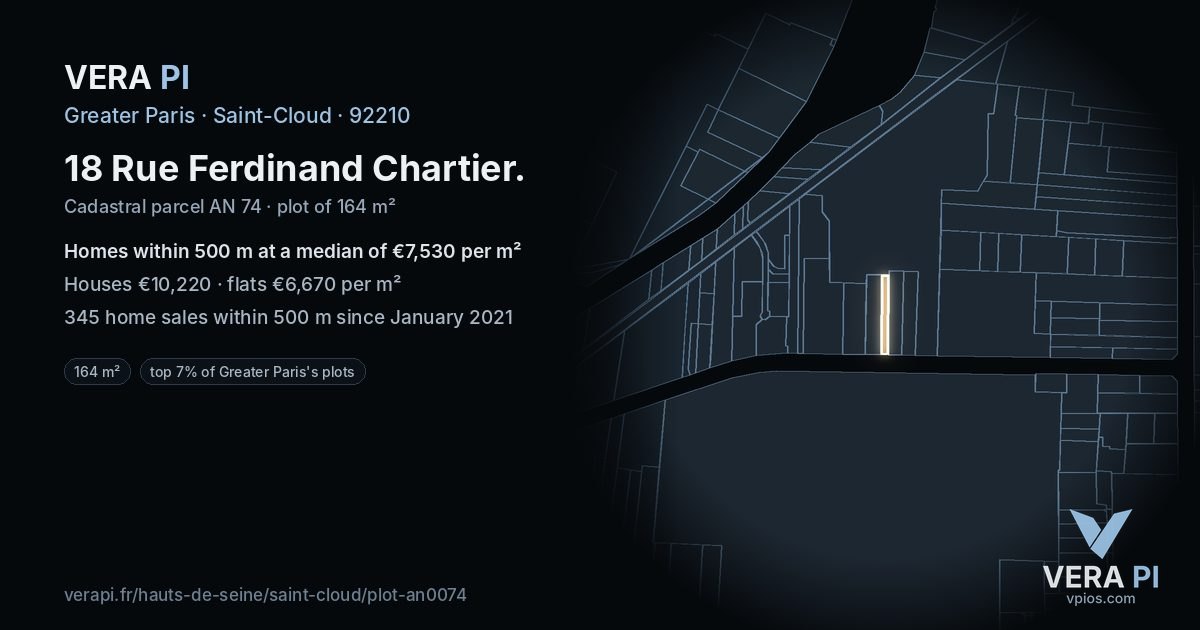 18 Rue Ferdinand Chartier, Saint-Cloud at night – the plot lit, the parcels around coloured by the prices near them