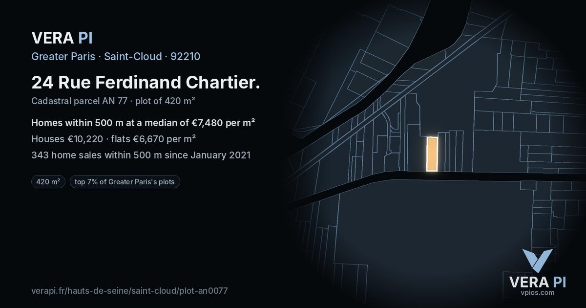 24 Rue Ferdinand Chartier, Saint-Cloud at night – the plot lit, the parcels around coloured by the prices near them