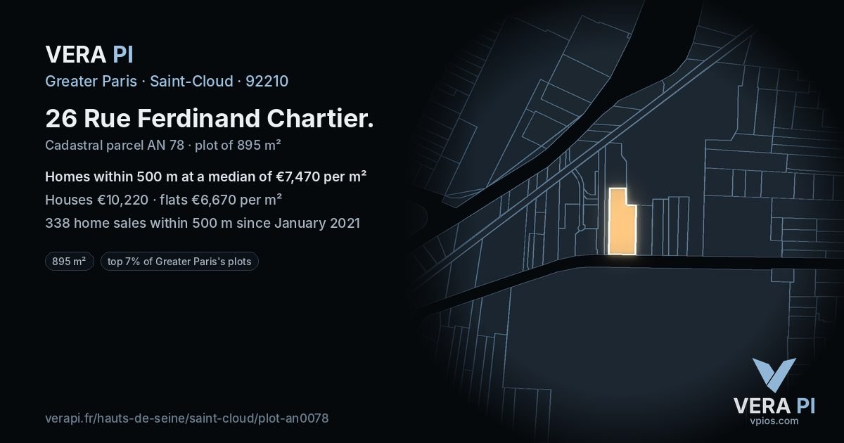 26 Rue Ferdinand Chartier, Saint-Cloud at night – the plot lit, the parcels around coloured by the prices near them