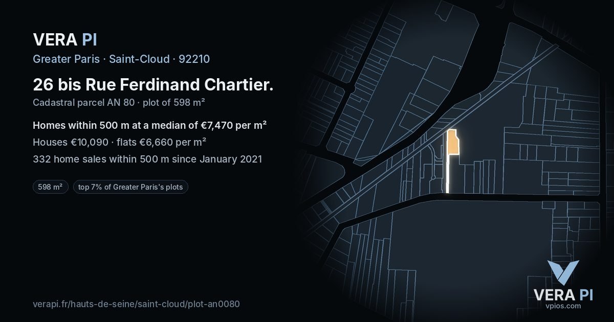 26 bis Rue Ferdinand Chartier, Saint-Cloud at night – the plot lit, the parcels around coloured by the prices near them