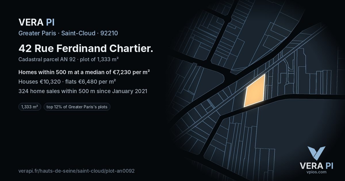 42 Rue Ferdinand Chartier, Saint-Cloud at night – the plot lit, the parcels around coloured by the prices near them