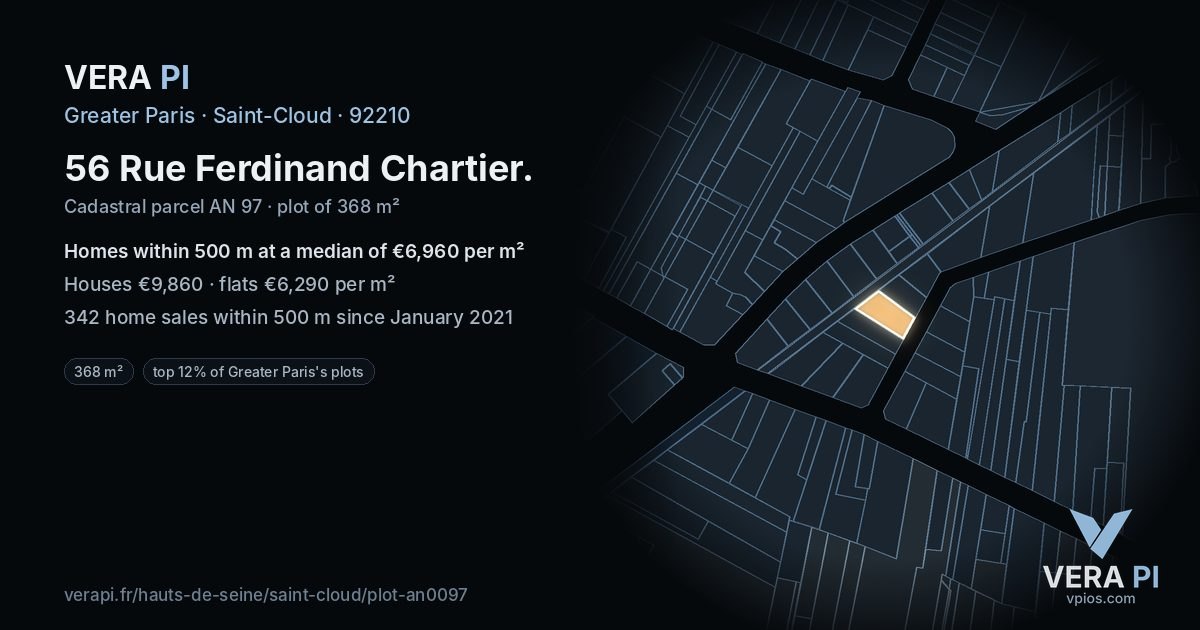 56 Rue Ferdinand Chartier, Saint-Cloud at night – the plot lit, the parcels around coloured by the prices near them