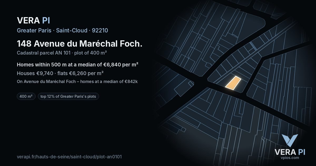 148 Avenue du Maréchal Foch, Saint-Cloud at night – the plot lit, the parcels around coloured by the prices near them