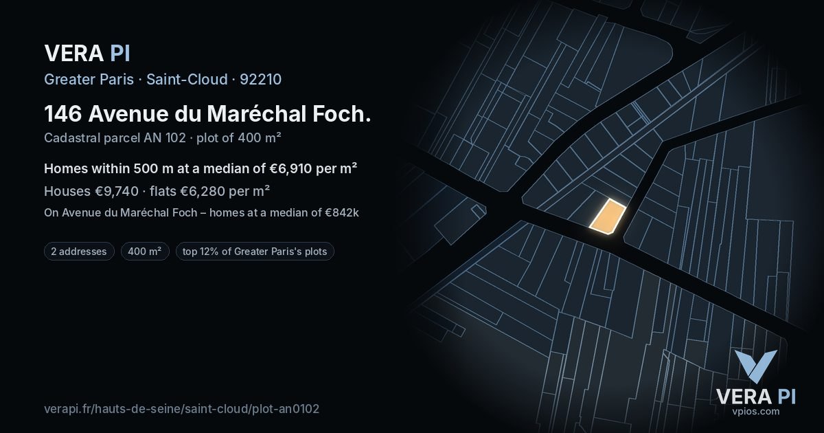 146 Avenue du Maréchal Foch, Saint-Cloud at night – the plot lit, the parcels around coloured by the prices near them
