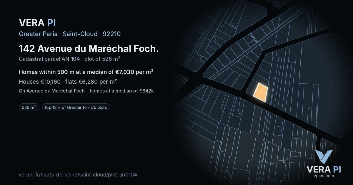 142 Avenue du Maréchal Foch, Saint-Cloud at night – the plot lit, the parcels around coloured by the prices near them