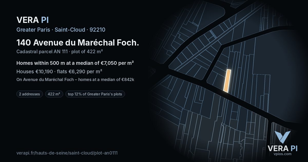 140 Avenue du Maréchal Foch, Saint-Cloud at night – the plot lit, the parcels around coloured by the prices near them
