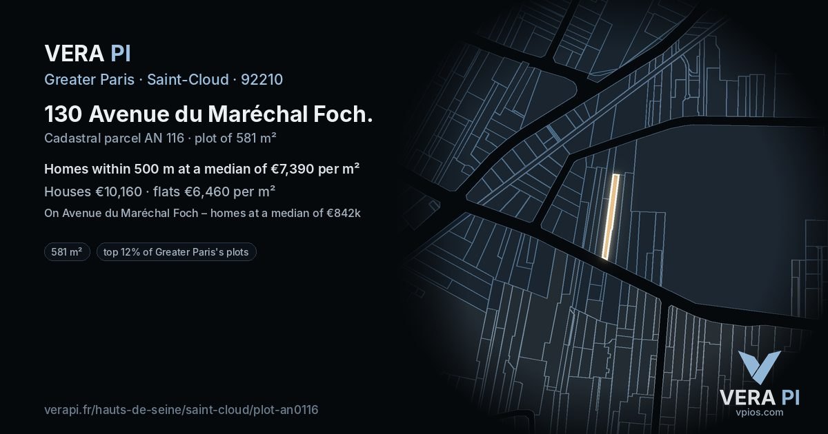 130 Avenue du Maréchal Foch, Saint-Cloud at night – the plot lit, the parcels around coloured by the prices near them