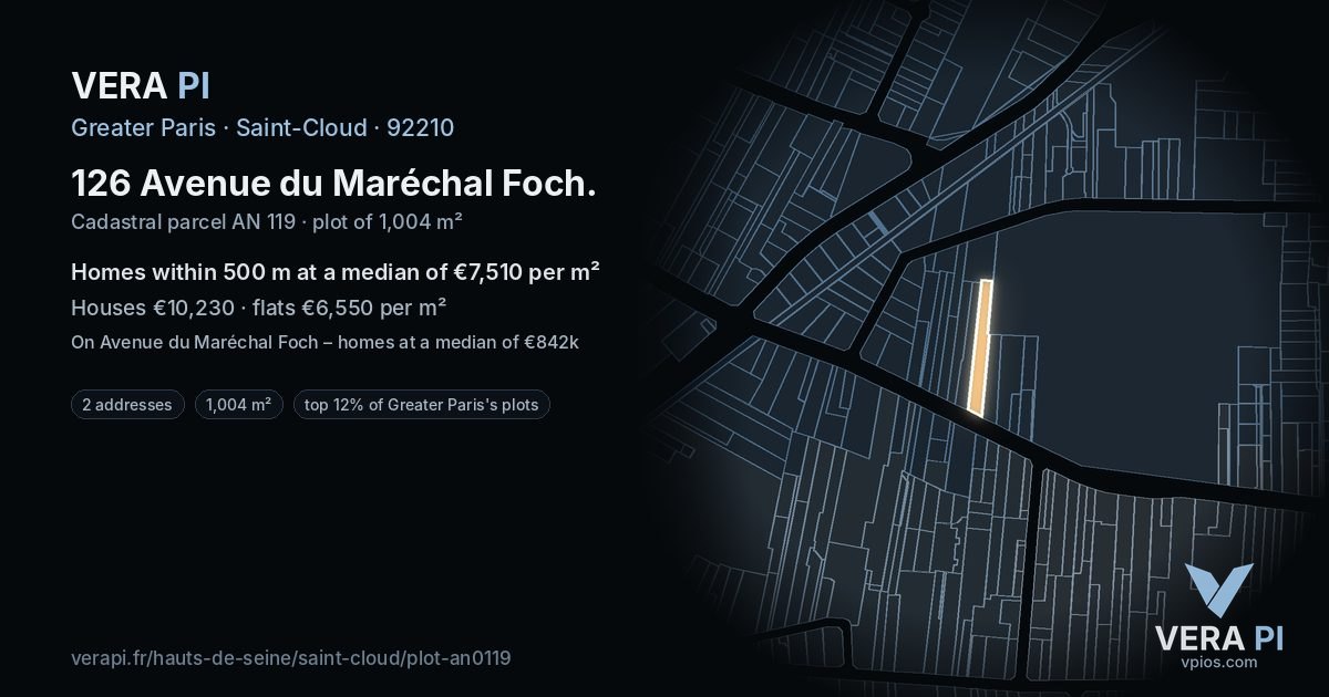 126 Avenue du Maréchal Foch, Saint-Cloud at night – the plot lit, the parcels around coloured by the prices near them