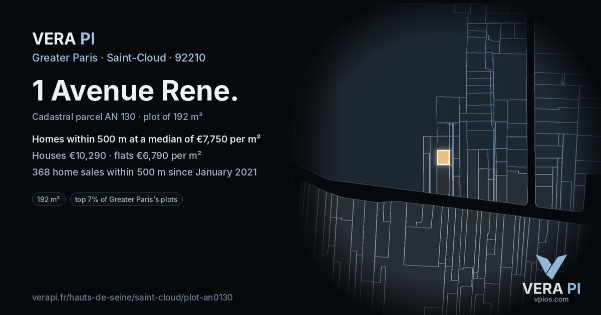 1 Avenue Rene, Saint-Cloud at night – the plot lit, the parcels around coloured by the prices near them