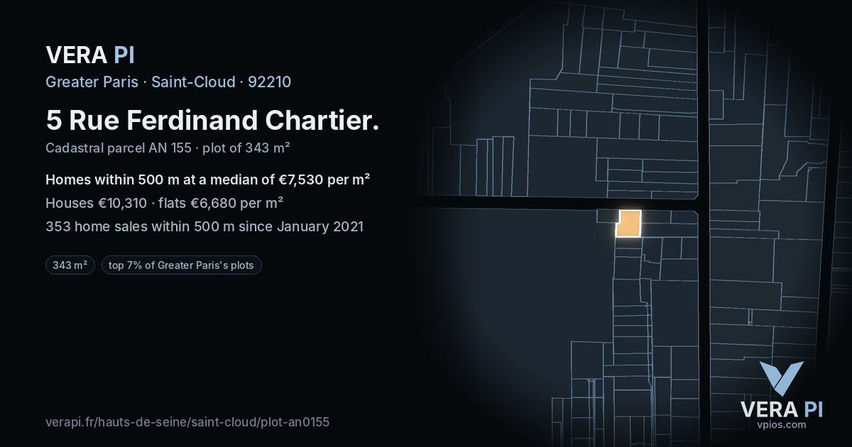 5 Rue Ferdinand Chartier, Saint-Cloud at night – the plot lit, the parcels around coloured by the prices near them