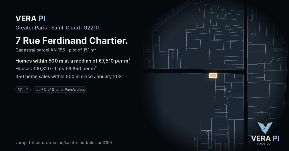 7 Rue Ferdinand Chartier, Saint-Cloud at night – the plot lit, the parcels around coloured by the prices near them