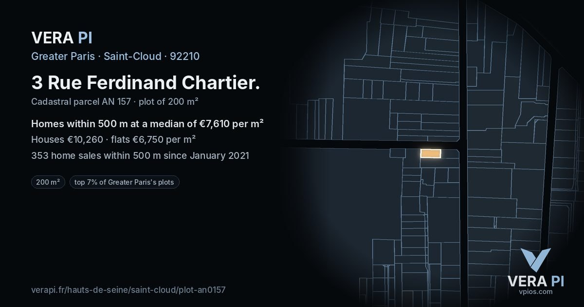 3 Rue Ferdinand Chartier, Saint-Cloud at night – the plot lit, the parcels around coloured by the prices near them