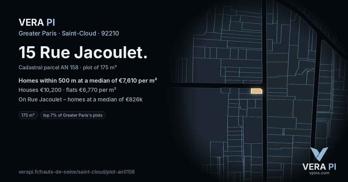 15 Rue Jacoulet, Saint-Cloud at night – the plot lit, the parcels around coloured by the prices near them