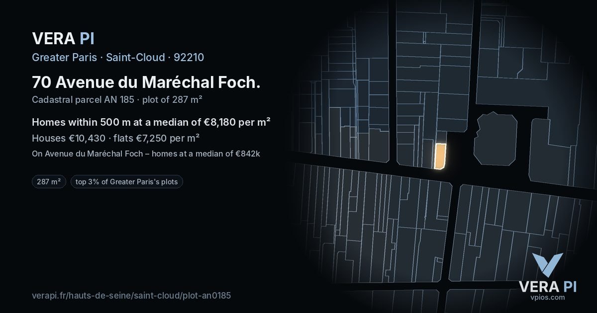 70 Avenue du Maréchal Foch, Saint-Cloud at night – the plot lit, the parcels around coloured by the prices near them