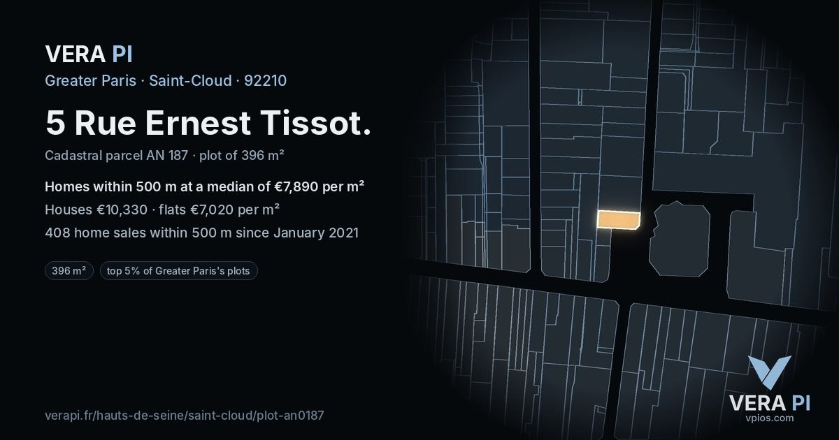 5 Rue Ernest Tissot, Saint-Cloud at night – the plot lit, the parcels around coloured by the prices near them