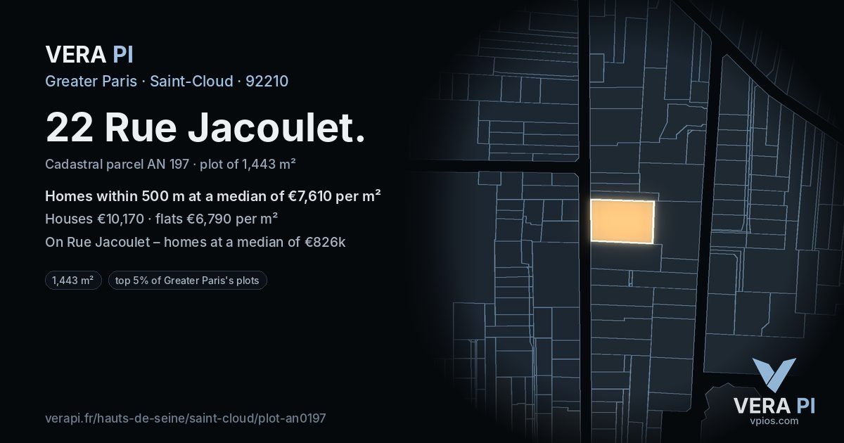 22 Rue Jacoulet, Saint-Cloud at night – the plot lit, the parcels around coloured by the prices near them
