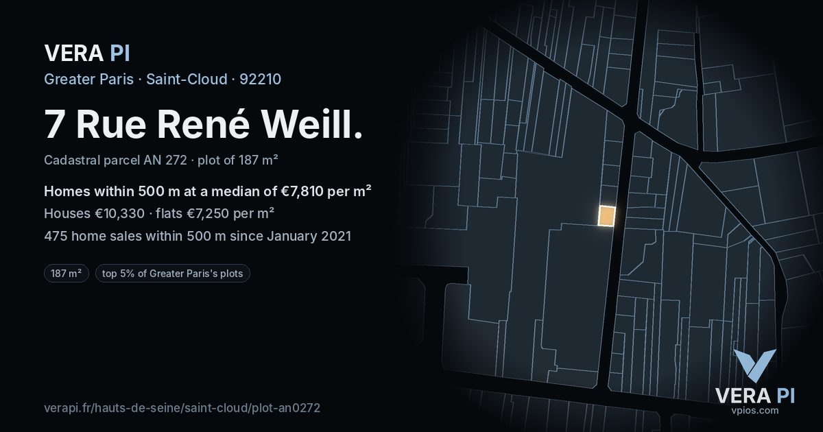 7 Rue René Weill, Saint-Cloud at night – the plot lit, the parcels around coloured by the prices near them