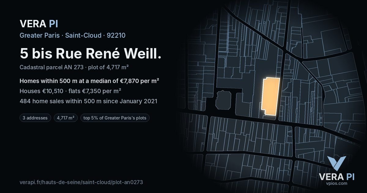5 bis Rue René Weill, Saint-Cloud at night – the plot lit, the parcels around coloured by the prices near them