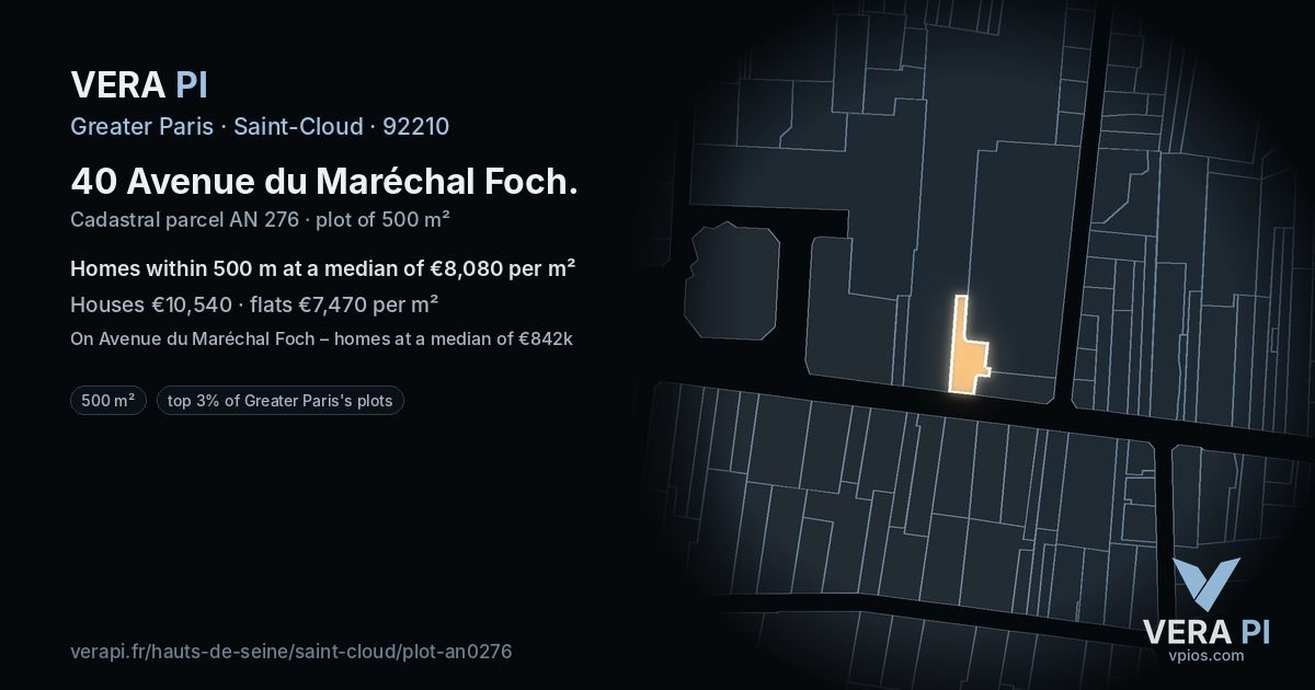 40 Avenue du Maréchal Foch, Saint-Cloud at night – the plot lit, the parcels around coloured by the prices near them