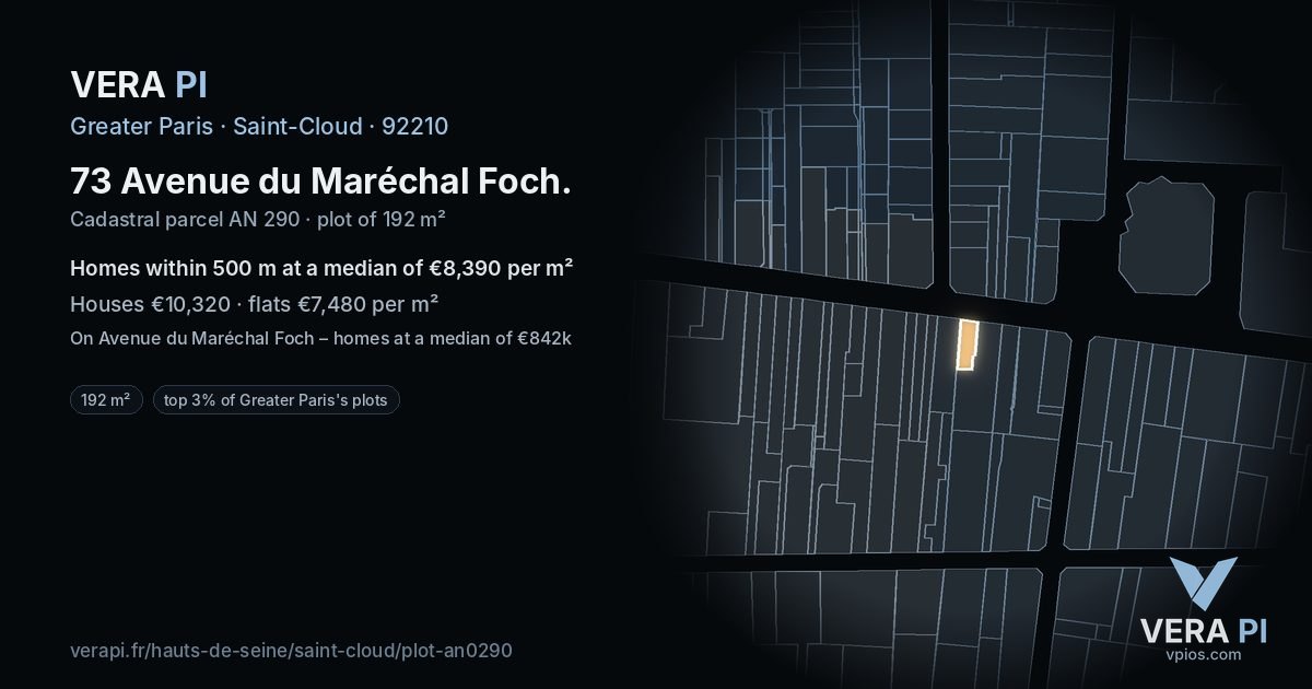 73 Avenue du Maréchal Foch, Saint-Cloud at night – the plot lit, the parcels around coloured by the prices near them