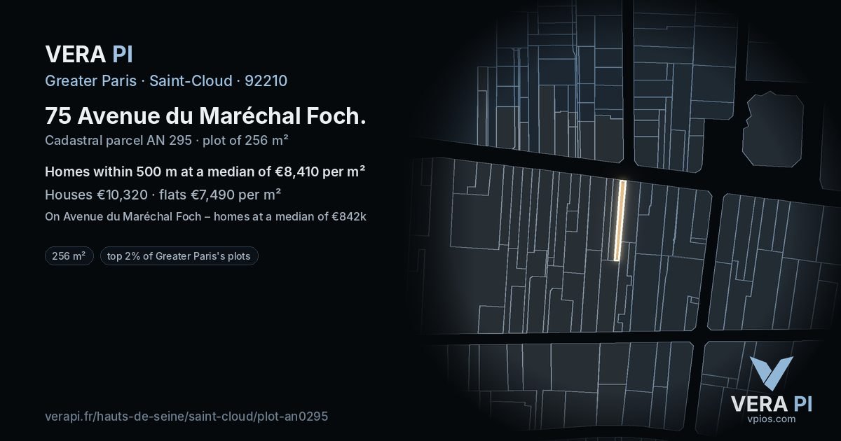 75 Avenue du Maréchal Foch, Saint-Cloud at night – the plot lit, the parcels around coloured by the prices near them