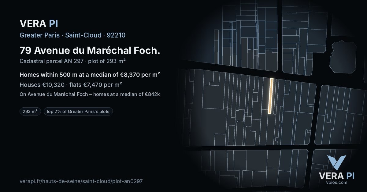 79 Avenue du Maréchal Foch, Saint-Cloud at night – the plot lit, the parcels around coloured by the prices near them