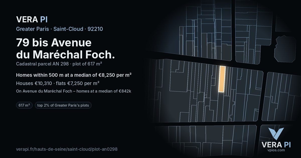 79 bis Avenue du Maréchal Foch, Saint-Cloud at night – the plot lit, the parcels around coloured by the prices near them
