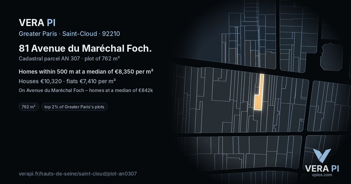 81 Avenue du Maréchal Foch, Saint-Cloud at night – the plot lit, the parcels around coloured by the prices near them