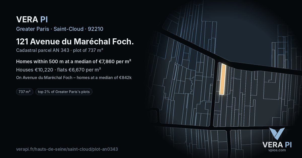 121 Avenue du Maréchal Foch, Saint-Cloud at night – the plot lit, the parcels around coloured by the prices near them