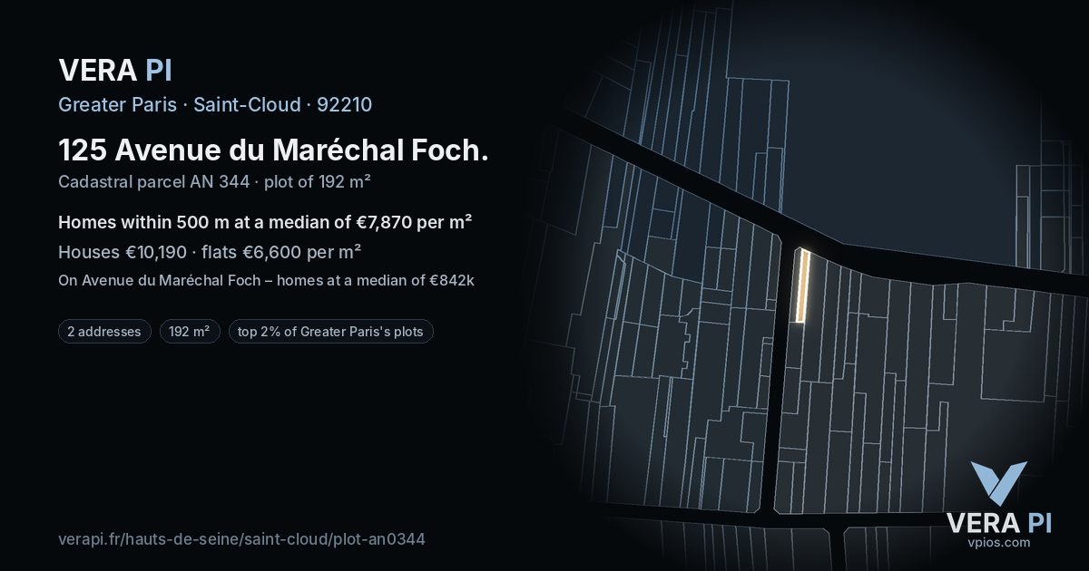125 Avenue du Maréchal Foch, Saint-Cloud at night – the plot lit, the parcels around coloured by the prices near them