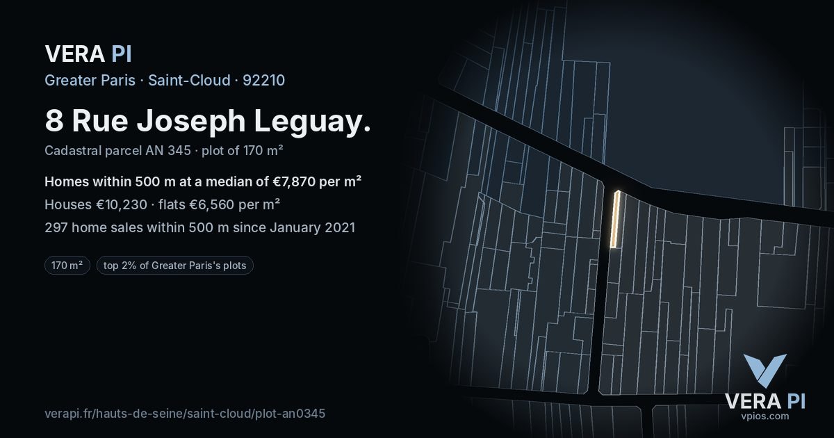 8 Rue Joseph Leguay, Saint-Cloud at night – the plot lit, the parcels around coloured by the prices near them