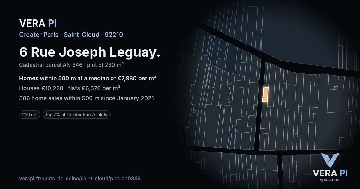 6 Rue Joseph Leguay, Saint-Cloud at night – the plot lit, the parcels around coloured by the prices near them