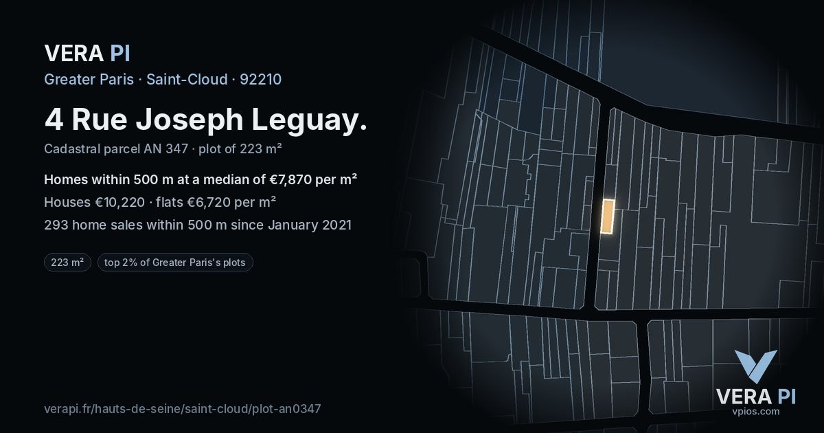 4 Rue Joseph Leguay, Saint-Cloud at night – the plot lit, the parcels around coloured by the prices near them
