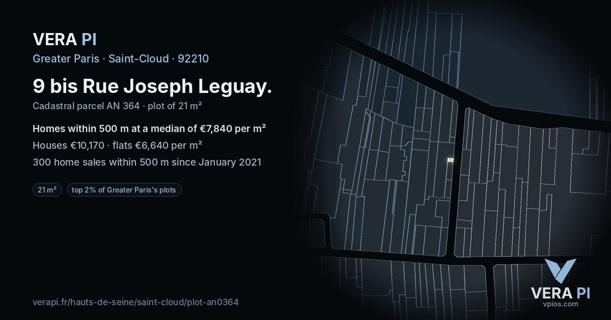9 bis Rue Joseph Leguay, Saint-Cloud at night – the plot lit, the parcels around coloured by the prices near them
