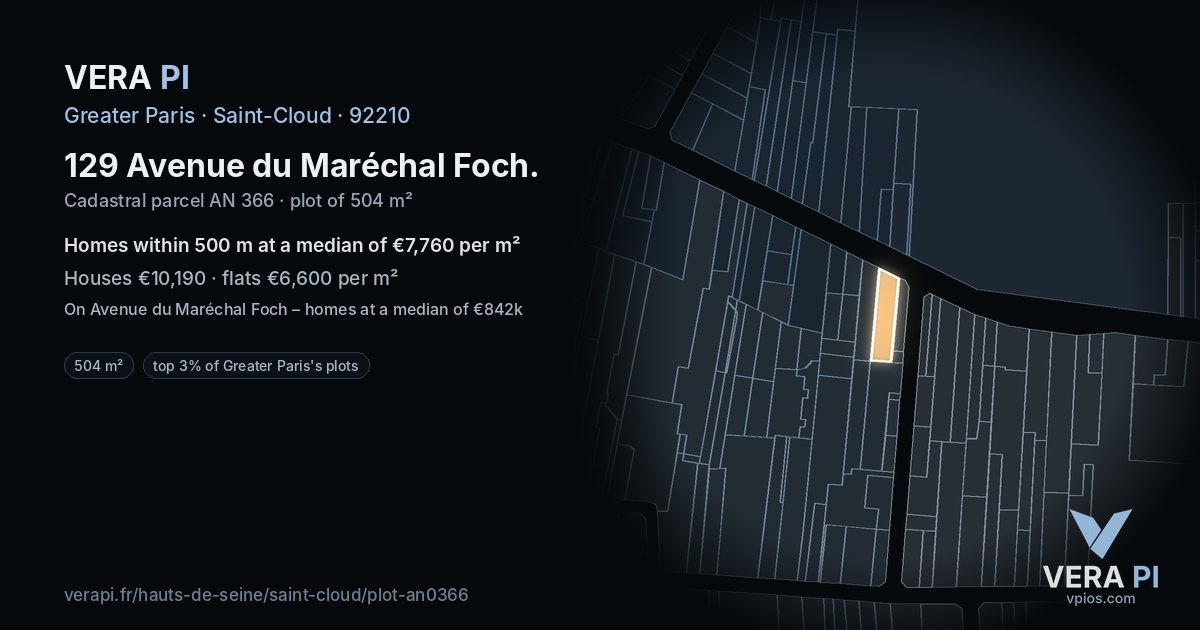 129 Avenue du Maréchal Foch, Saint-Cloud at night – the plot lit, the parcels around coloured by the prices near them